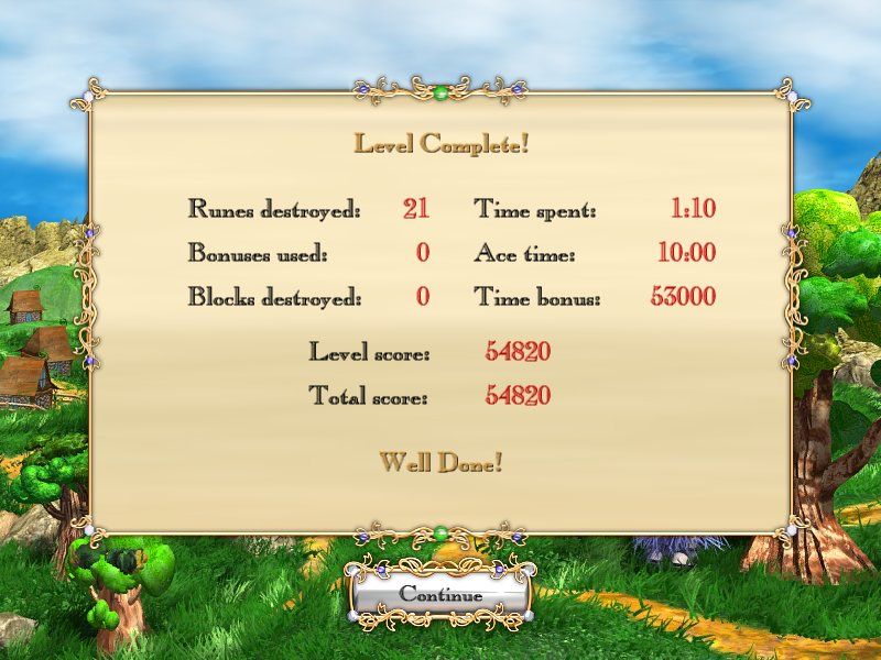 Emerald Tale (Windows) screenshot: Level statistics