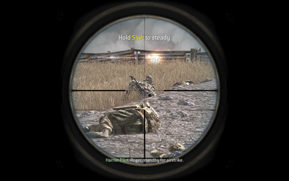 Call of Duty 4: Modern Warfare (Windows) screenshot: Make sure you kill them, or injured enemies can give an unpleasant surprise.