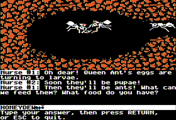 Microzine #23 (Apple II) screenshot: Escape from Antcatraz - Visiting the nurse Ants