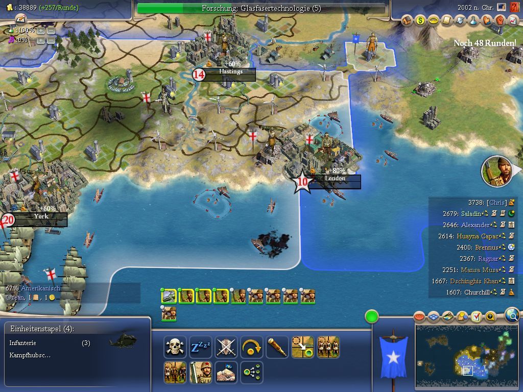 Sid Meier's Civilization IV: Warlords (Windows) screenshot: Two of the modern resources: oil in the water and the green gems are uranium.