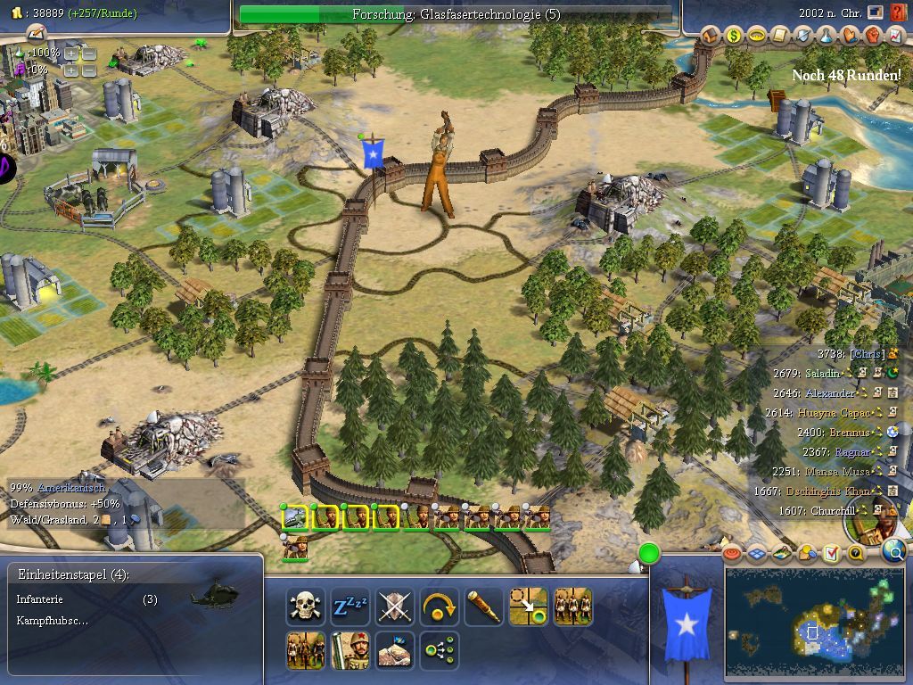 Sid Meier's Civilization IV: Warlords (Windows) screenshot: One of the new wonders: The Great Wall