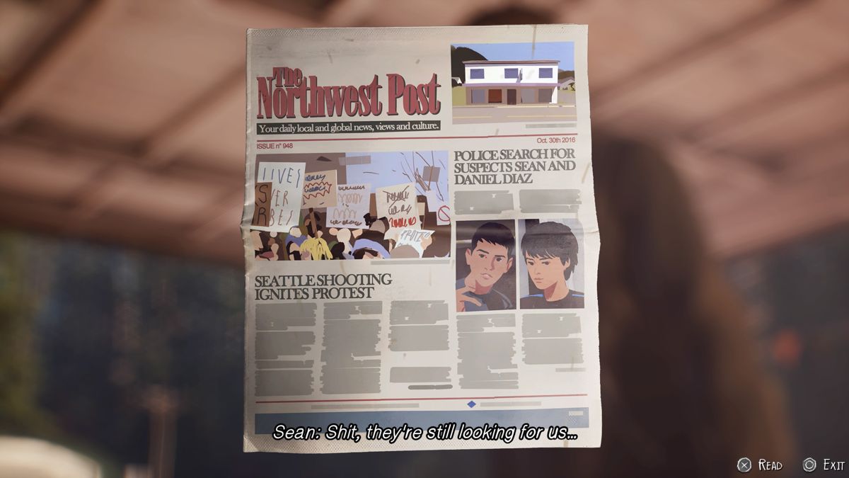 Life Is Strange 2: Episode 1 (PlayStation 4) screenshot: Reading local newspapers