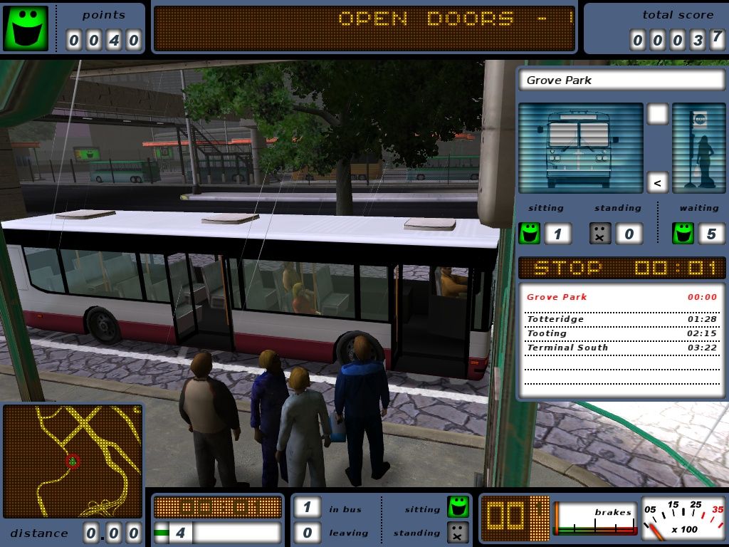 Bus Driver (Windows) screenshot: On a rainy day, the bus driver is your best friend.