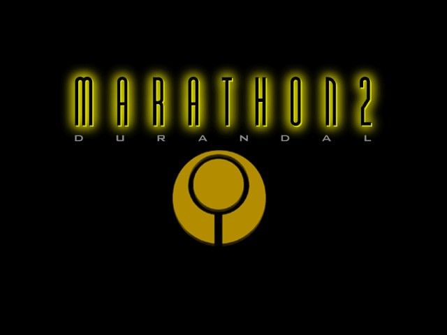 Marathon 2: Durandal (Macintosh) screenshot: Marathon 2 has one splash screen only. The background track is a fast-paced techno song.