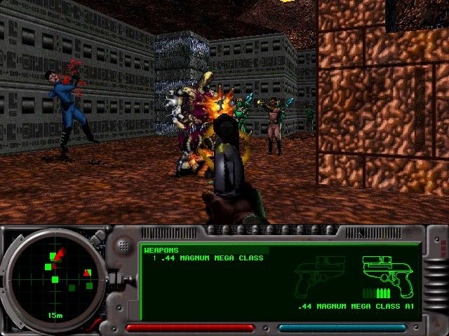 Marathon 2: Durandal (Macintosh) screenshot: That Bob was standing too close to that cyborg when it exploded.