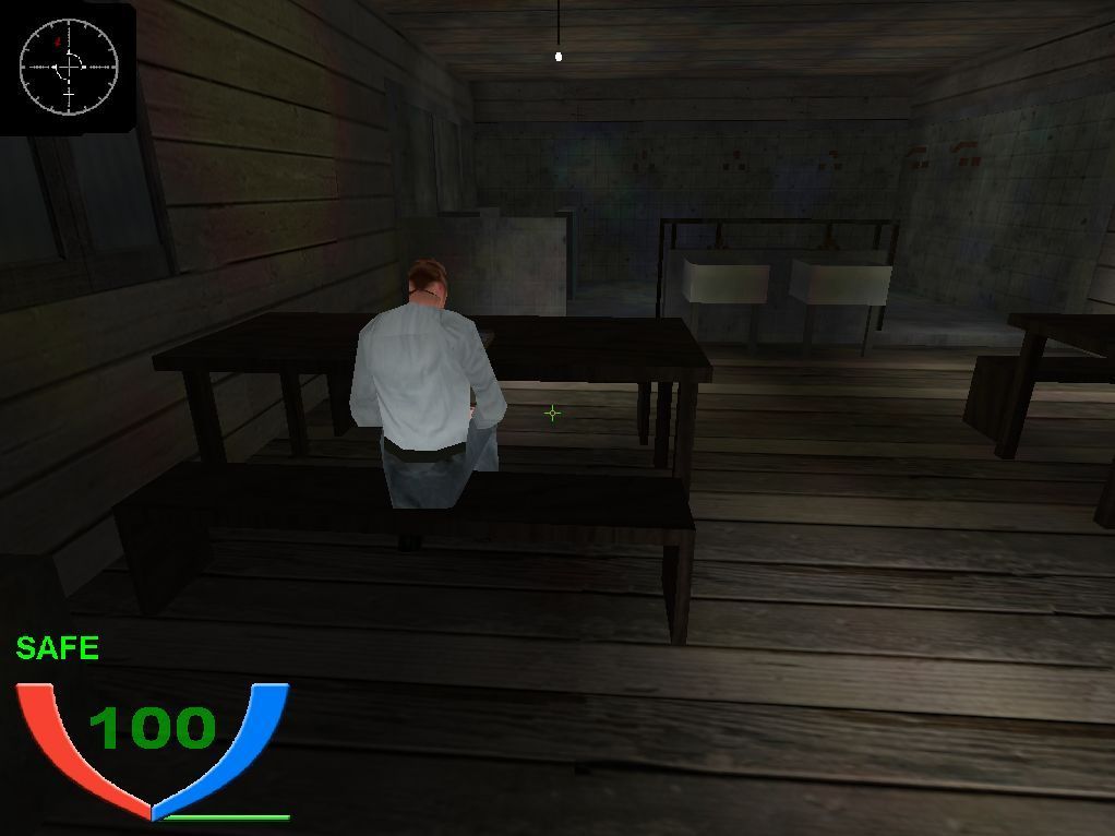 Alcatraz: Prison Escape (Windows) screenshot: The game has started. The radar screen in the top left shows the position of the guards. On the high difficulty setting it is not present