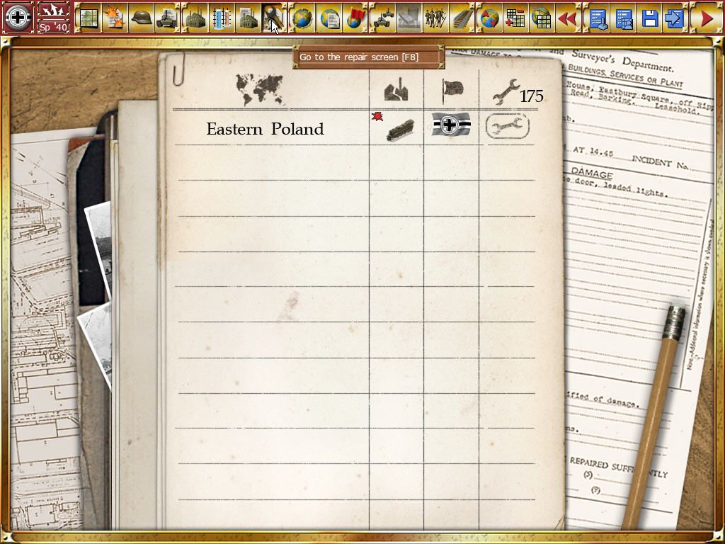 Gary Grigsby's World at War (Windows) screenshot: Repair screen