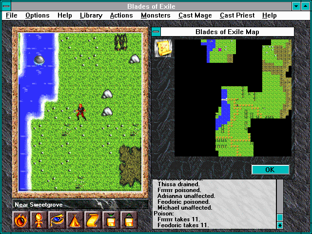 Blades of Exile (Windows 3.x) screenshot: Outdoor automap