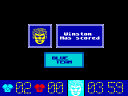 Street Cred Football (ZX Spectrum) screenshot: Winston has scored for blue team