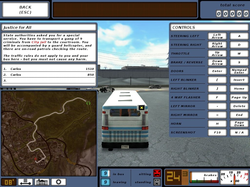 Bus Driver (Windows) screenshot: An interesting mission - transporting prisoners from jail to the courthouse... which apparently allows me to drive like a lunatic!