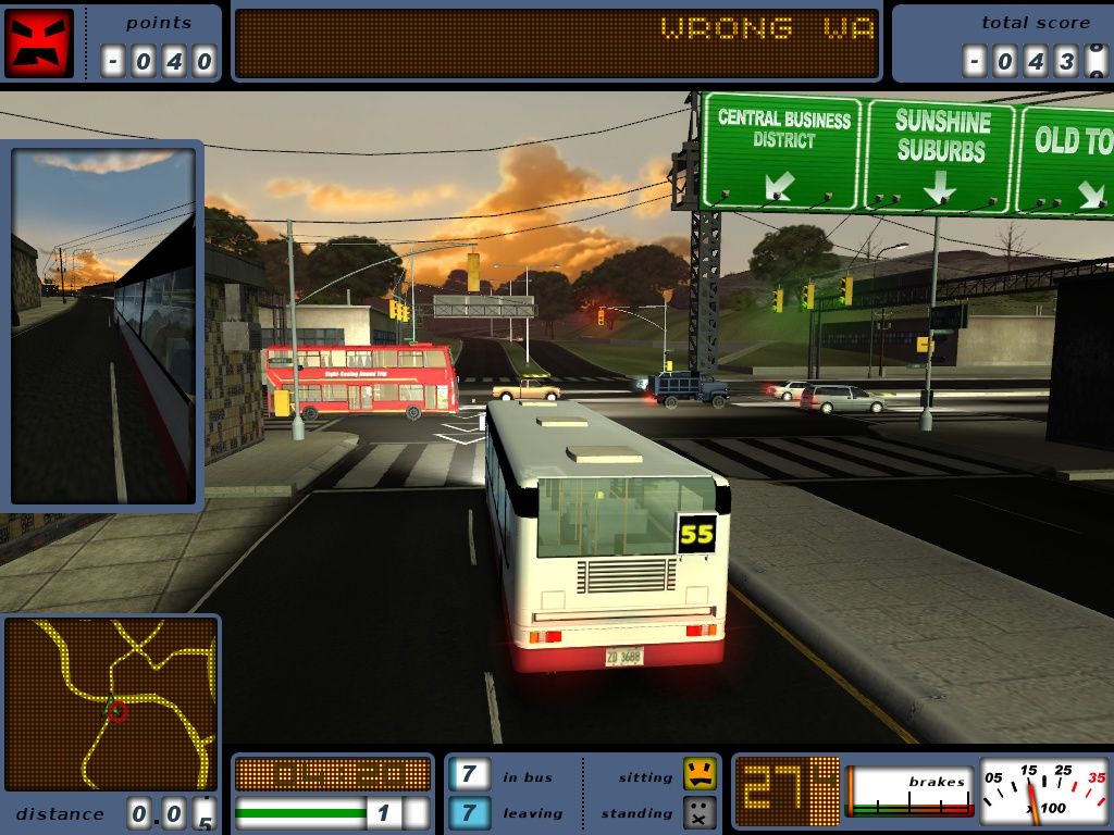 Bus Driver (Windows) screenshot: Coming up to an intersection