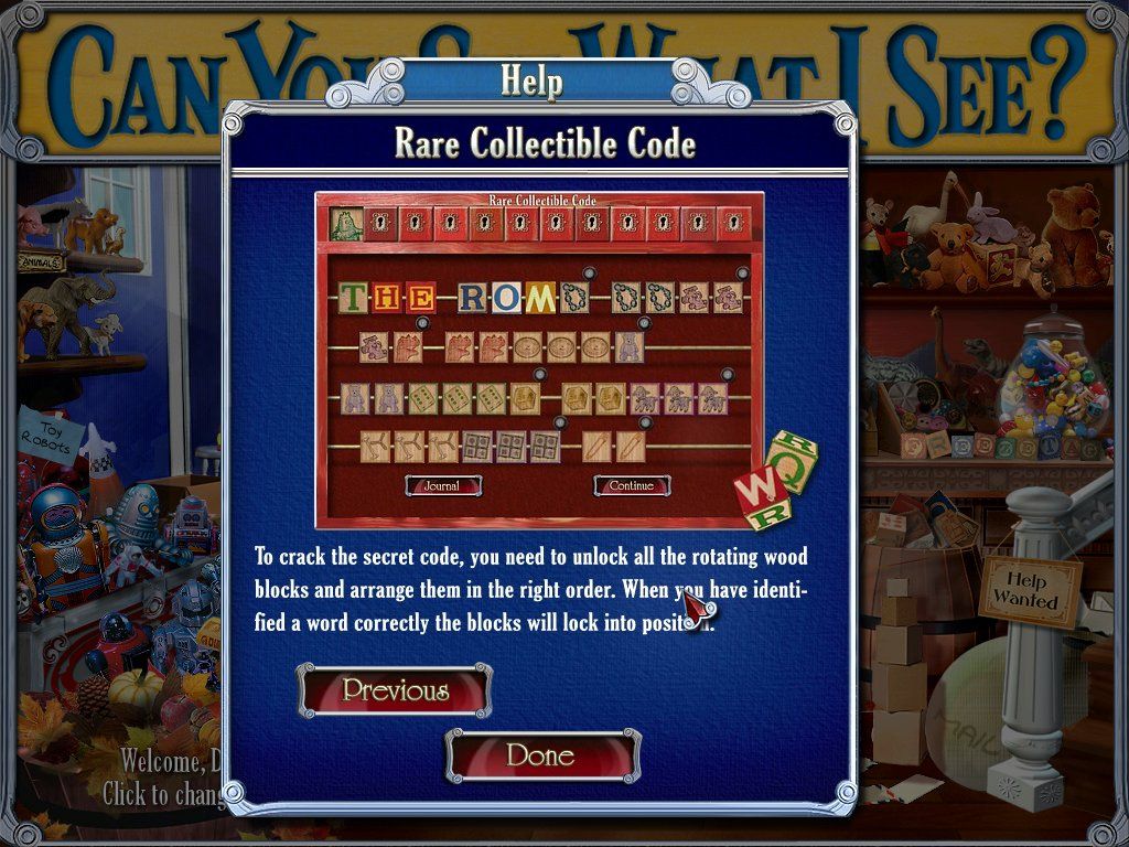 Can You See What I See?: Curfuffle's Collectibles (Windows) screenshot: Cryptogram