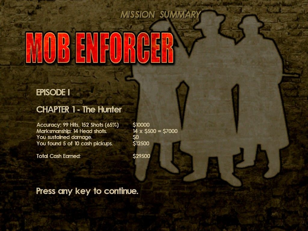 Mob Enforcer (Windows) screenshot: You get money bonuses depending on how well you played.