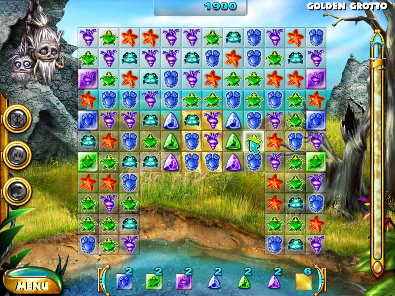 Galapago (Windows) screenshot: The critters in the triangular crystals need lots of creatures of the same kind to be around them in order to wake up.