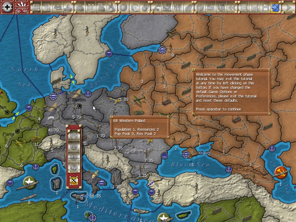 Gary Grigsby's World at War (Windows) screenshot: Starting tutorial 1.