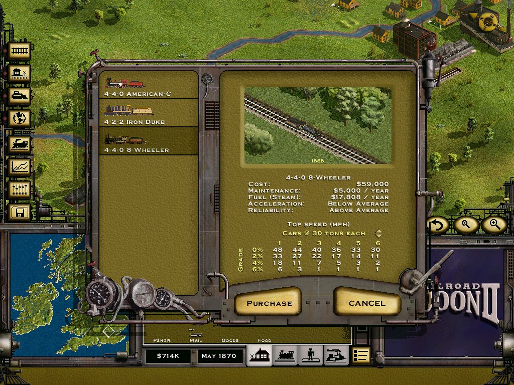 Railroad Tycoon II (Windows) screenshot: Selecting engines.
