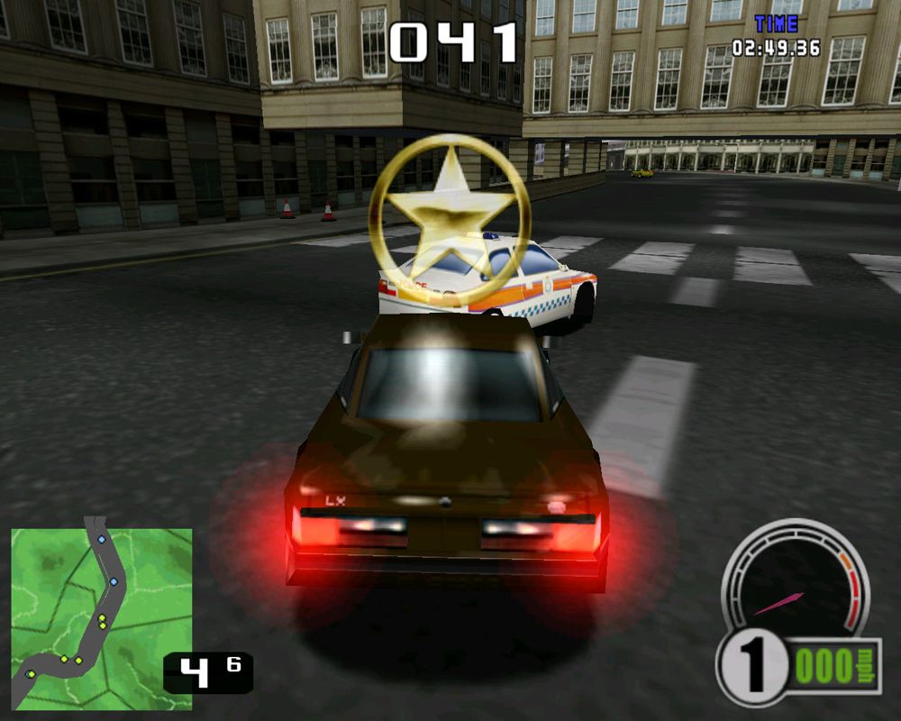 Test Drive 6 (Windows) screenshot: Cops give you a ticket for driving too fast.