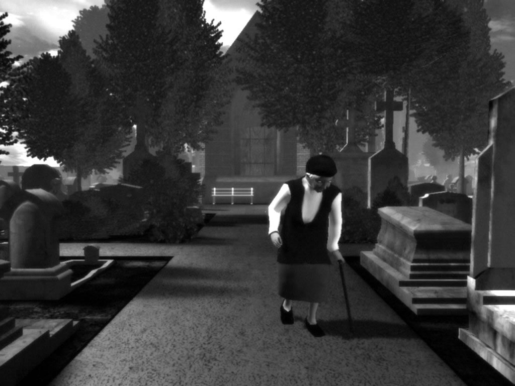 The Graveyard (Windows) screenshot: She makes her way back to the entrance.
