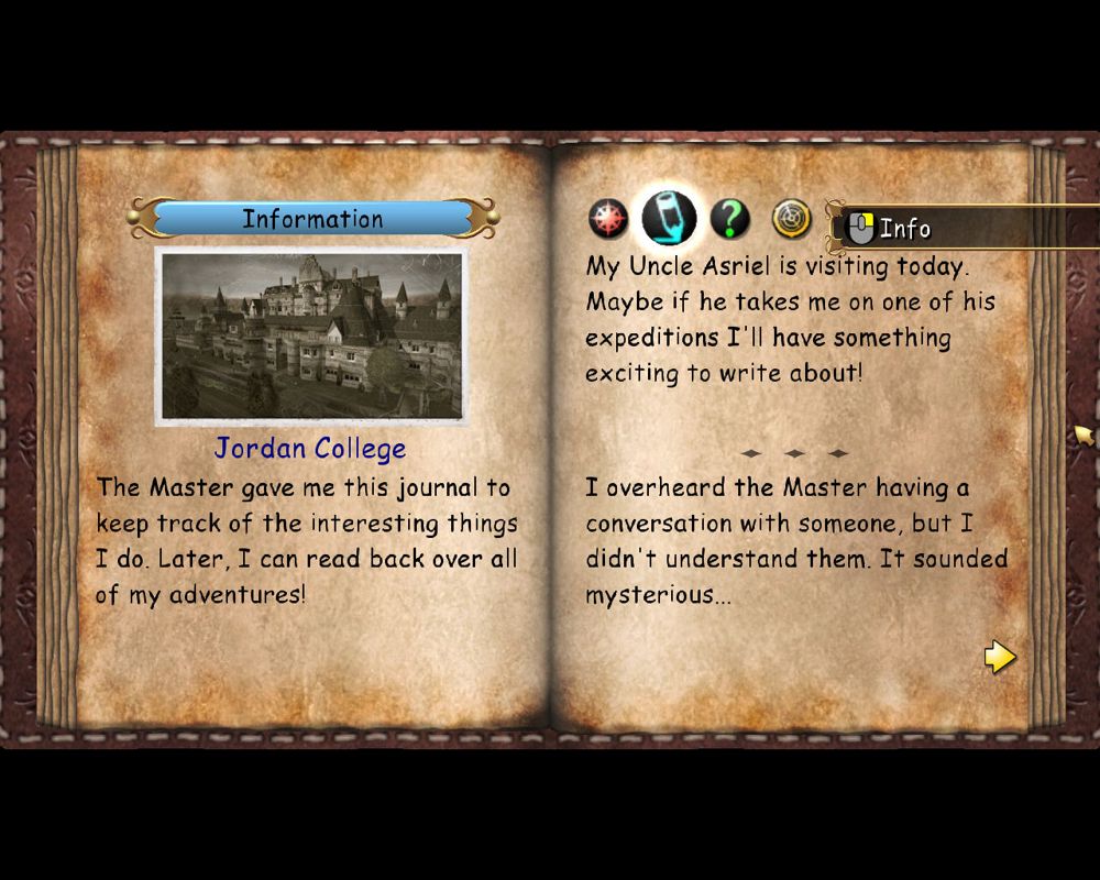 The Golden Compass (Windows) screenshot: Lyra's journal