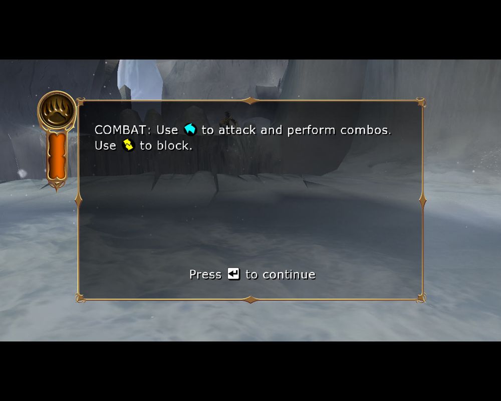 The Golden Compass (Windows) screenshot: Combat instructions.