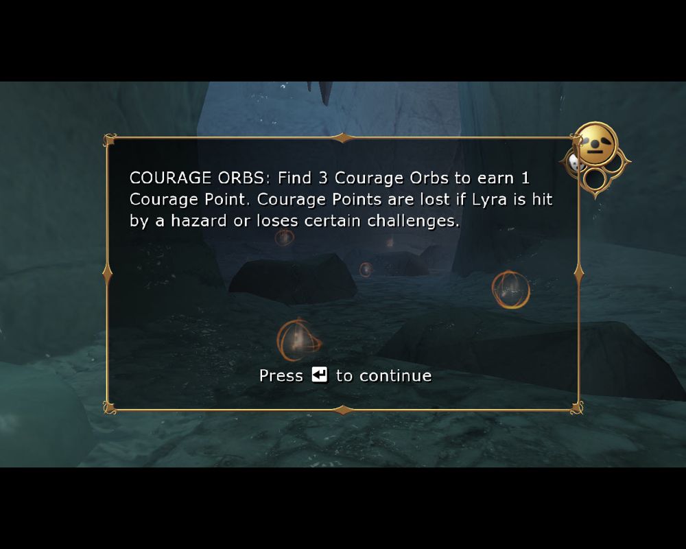 The Golden Compass (Windows) screenshot: Courage orbs give you more courage.