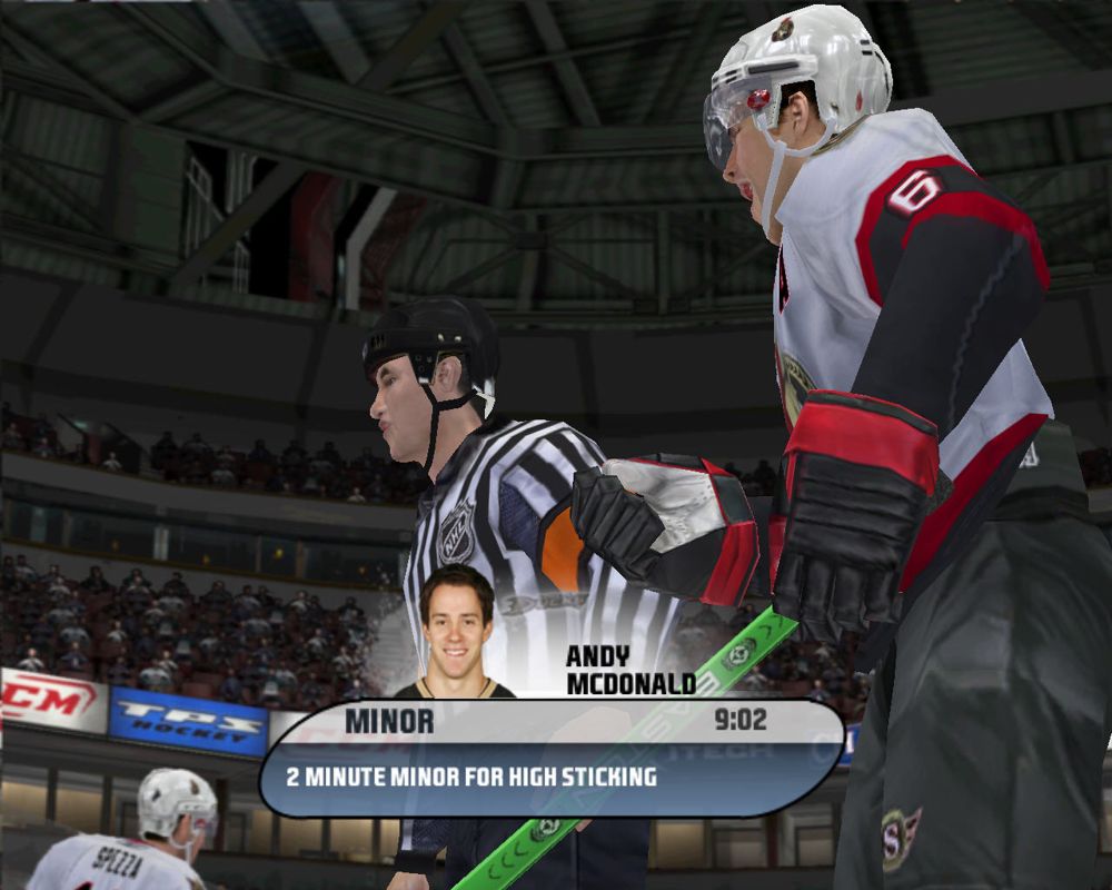 NHL 08 (Windows) screenshot: Andy McDonald gets a penalty.
