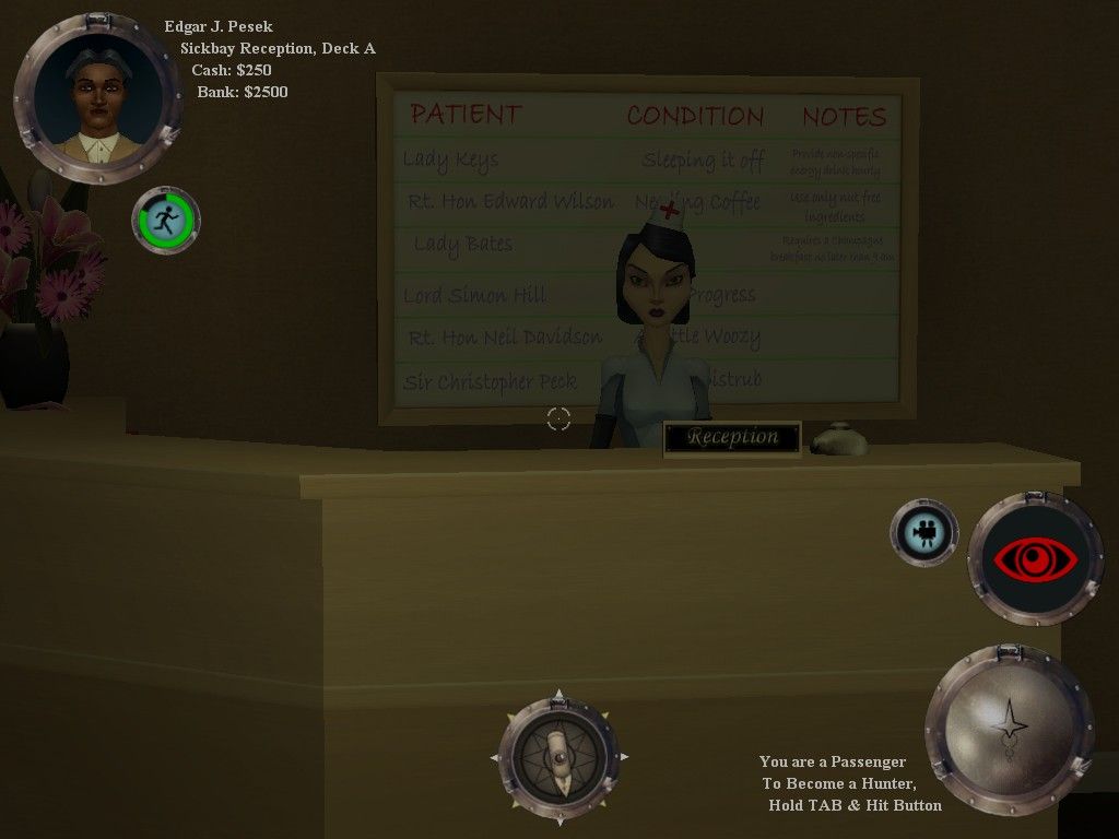 The Ship (Windows) screenshot: The sickbay nurse is ubiquitous and mildly creepy.