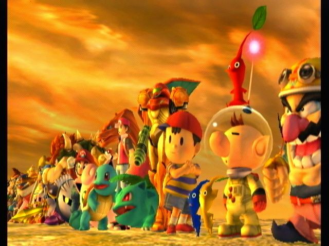 Super Smash Bros. Brawl (Wii) screenshot: The brawlers watch the sun a settin'.