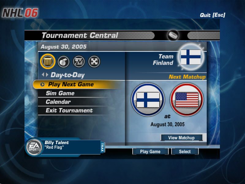 NHL 06 (Windows) screenshot: Tournament Central