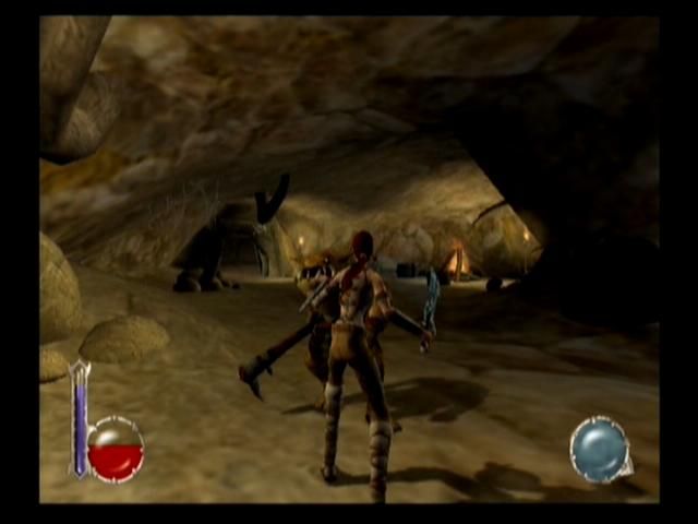 Drakan: The Ancients' Gates (PlayStation 2) screenshot: Fighting Grulls in a cave