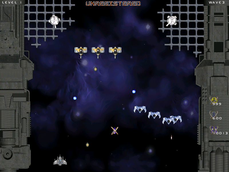 Star Defender (Windows) screenshot: Mounted turrets arrive.