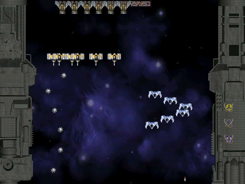 Star Defender (Windows) screenshot: Those guys on top shoote spiky mines.