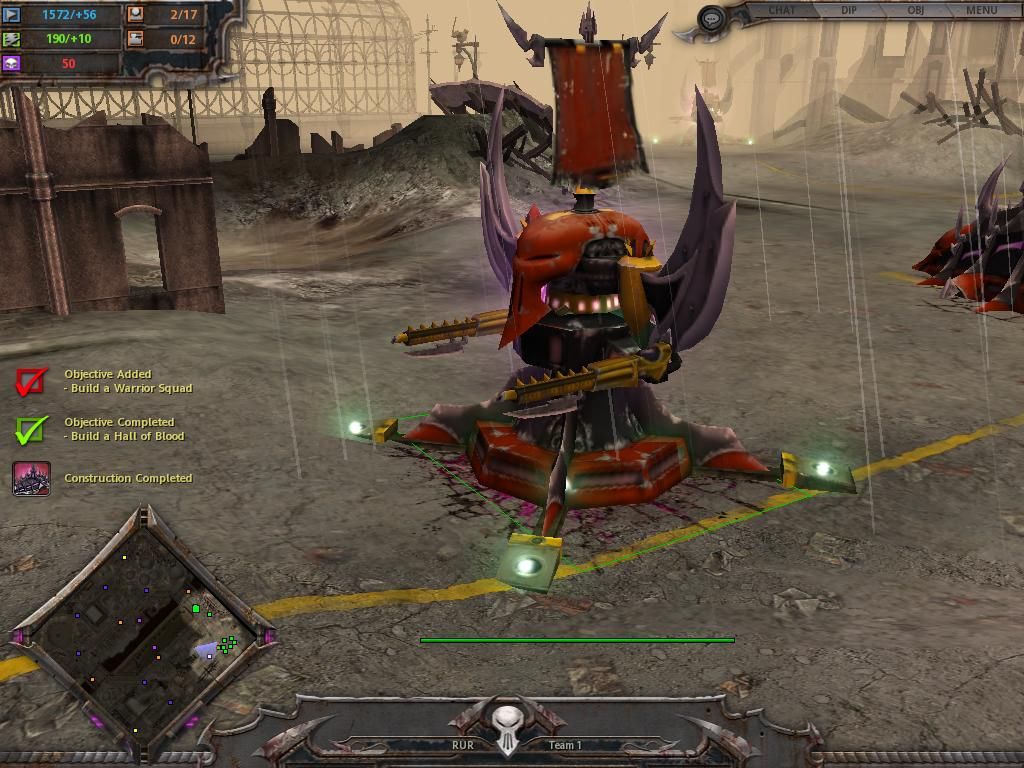 Warhammer 40,000: Dawn of War - Soulstorm (Windows) screenshot: Dark Eldars defending a strategic point with a Tower of Loathing.