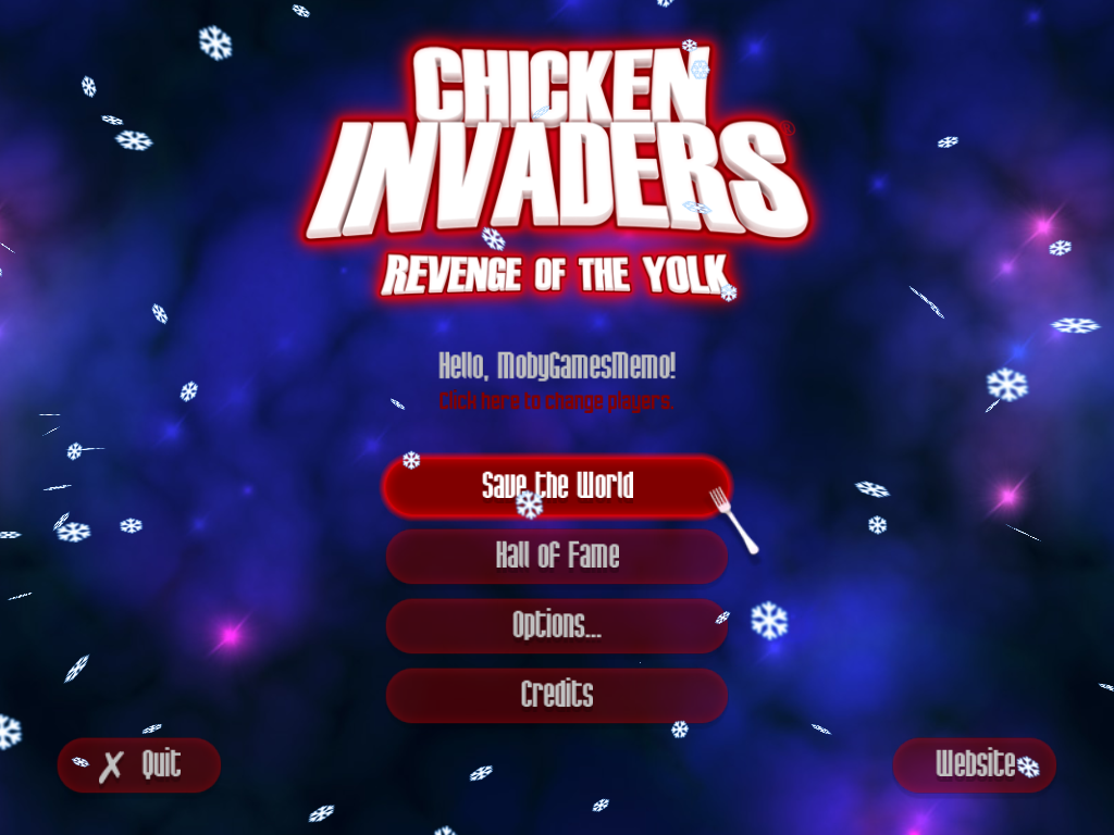 Chicken Invaders: Revenge of the Yolk - Christmas Edition (Windows) screenshot: Main menu