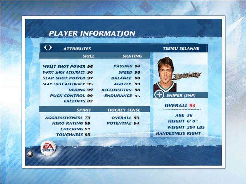 NHL 07 (Windows) screenshot: Player information
