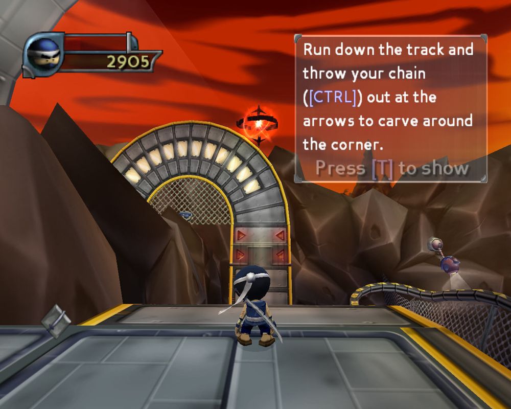 I-Ninja (Windows) screenshot: Tight left turn ahead