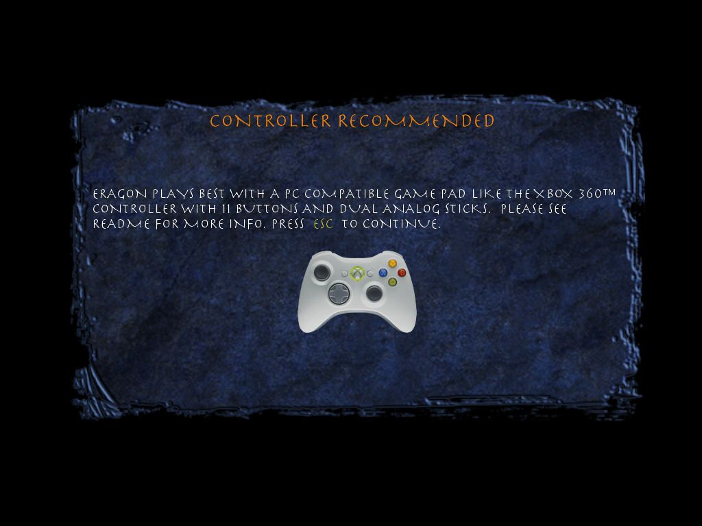 Eragon (Windows) screenshot: Recommended controller