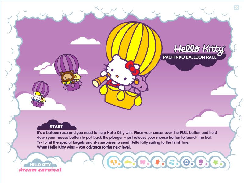 Hello Kitty: Dream Carnival (Windows) screenshot: Pachinko Balloon Race instructions