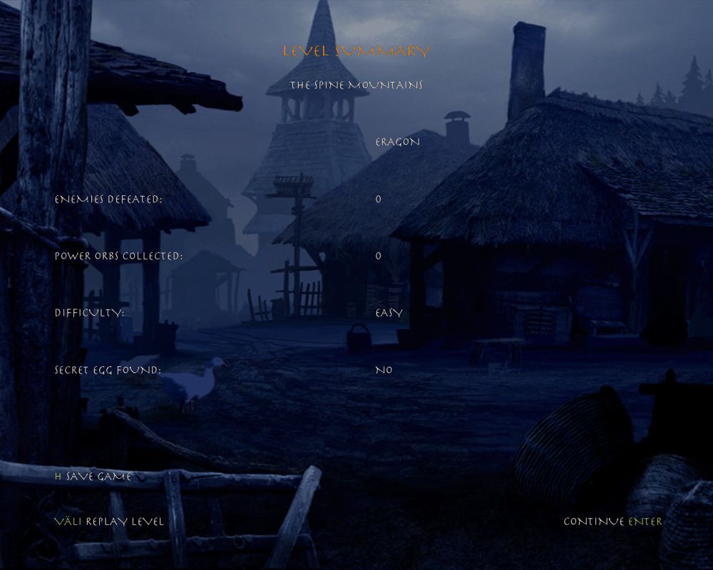 Eragon (Windows) screenshot: Level summary