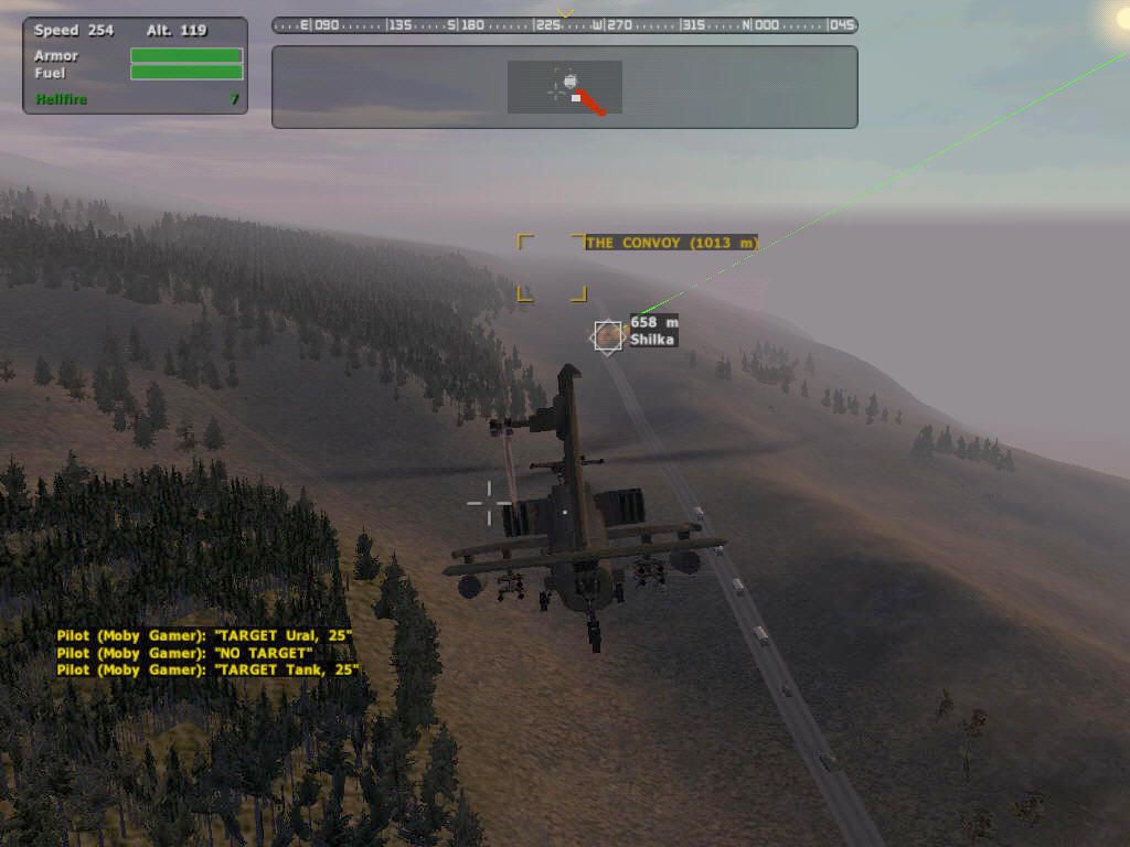 Operation Flashpoint: Gold Upgrade (Windows) screenshot: Attacking a Russian convoy with the new AH-64 (mission)