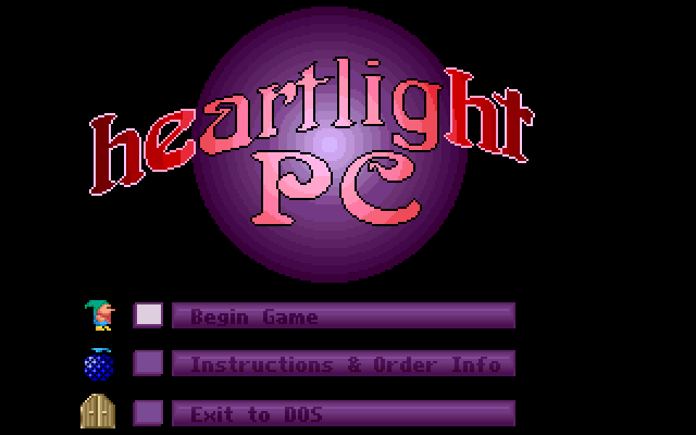 Heartlight (DOS) screenshot: menu screen