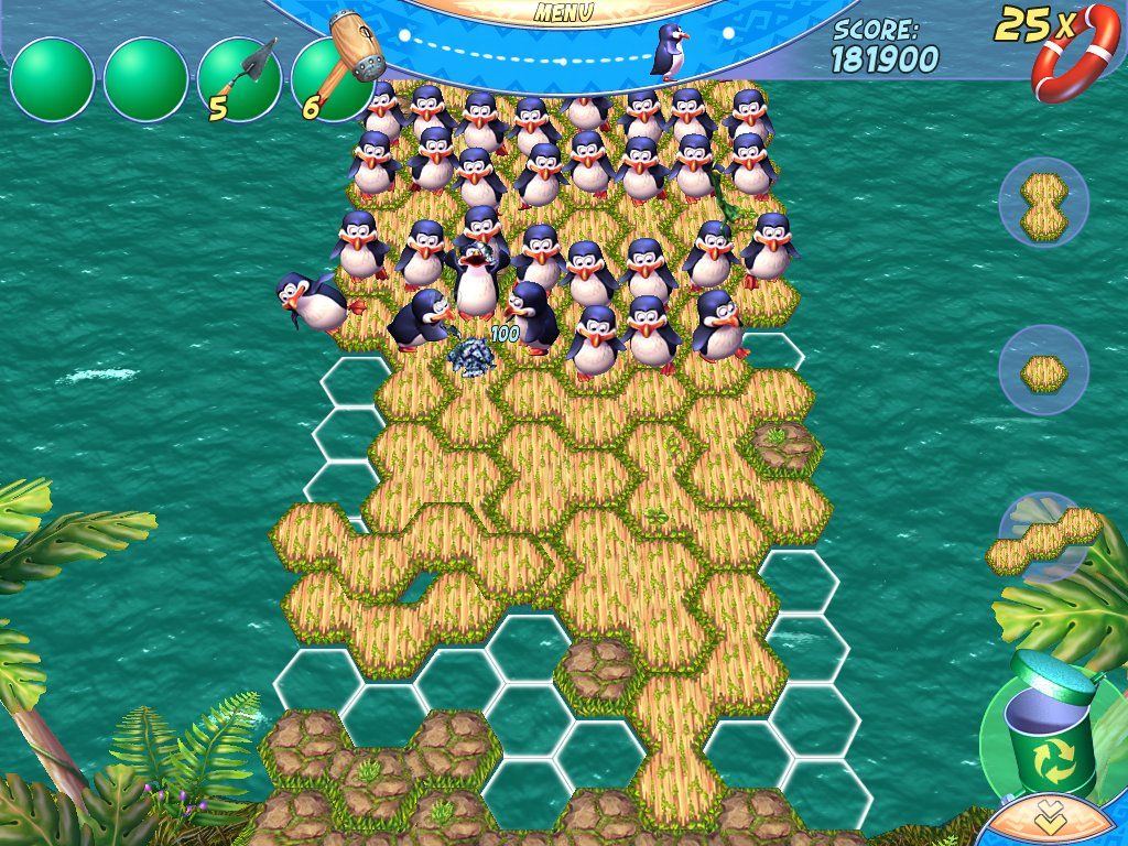 Penguins' Journey (Windows) screenshot: Penguins eating from the mound of fish.