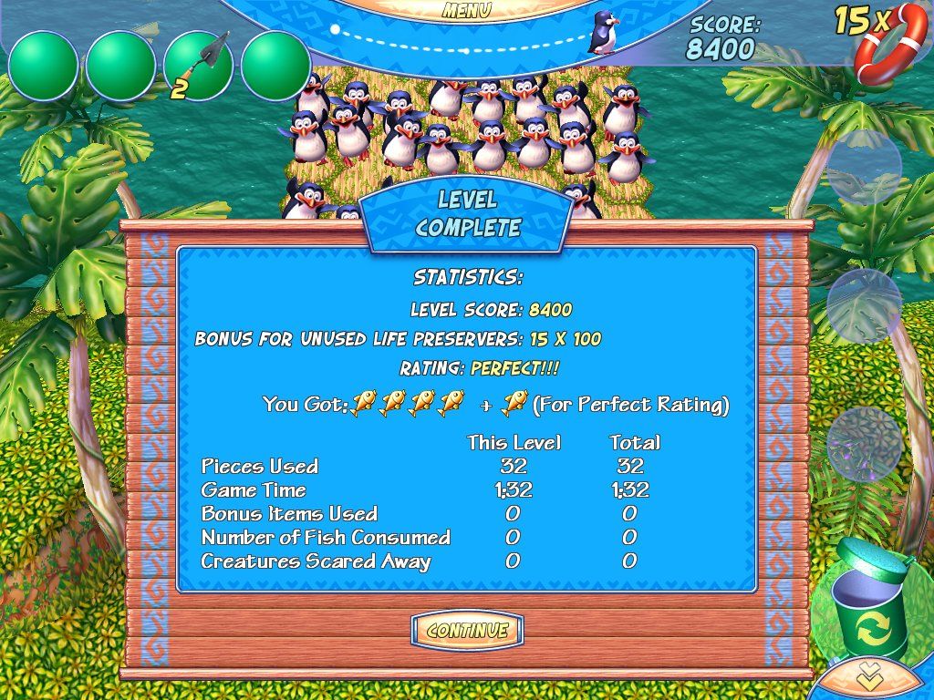 Penguins' Journey (Windows) screenshot: Level statistics