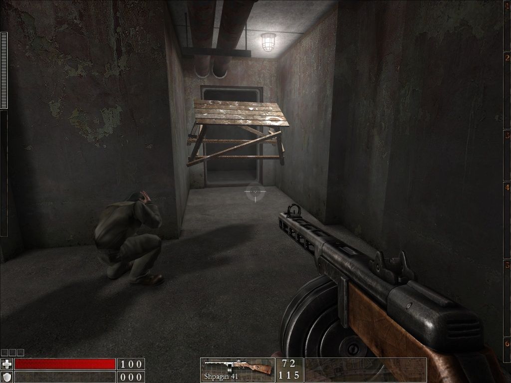 The Stalin Subway (Windows) screenshot: This man is scared of the levitating work bench.