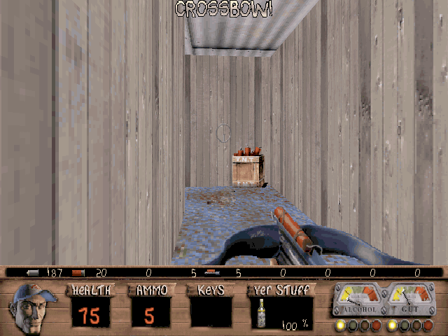So You Wanna Be A Redneck (Windows) screenshot: If you try to capture a screen here, you're likely to shoot the TNT with the crossbow. Not a great idea.