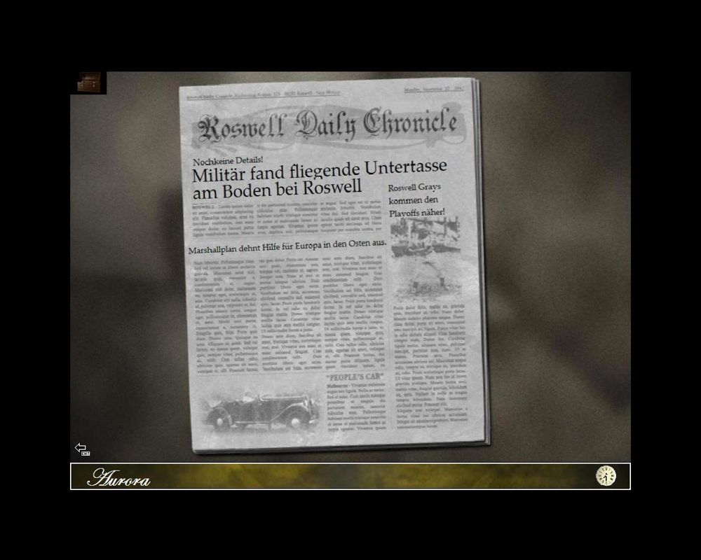 Aurora: The Secret Within (Windows) screenshot: The newspaper gives you some background information.