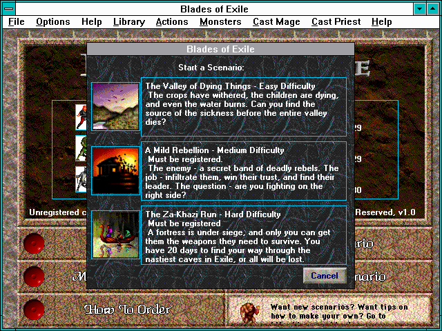 Blades of Exile (Windows 3.x) screenshot: Episode selection