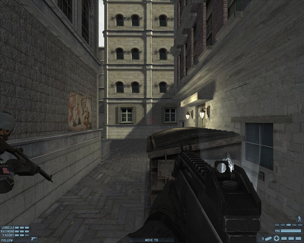 Tom Clancy's Rainbow Six: Lockdown (Windows) screenshot: Rainbow team in the alley