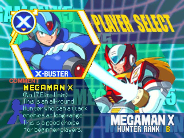 Mega Man X5 (Windows) screenshot: Player selection screen