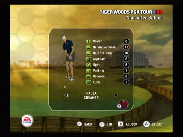 Tiger Woods PGA Tour 08 (Wii) screenshot: Selecting a golfer.
